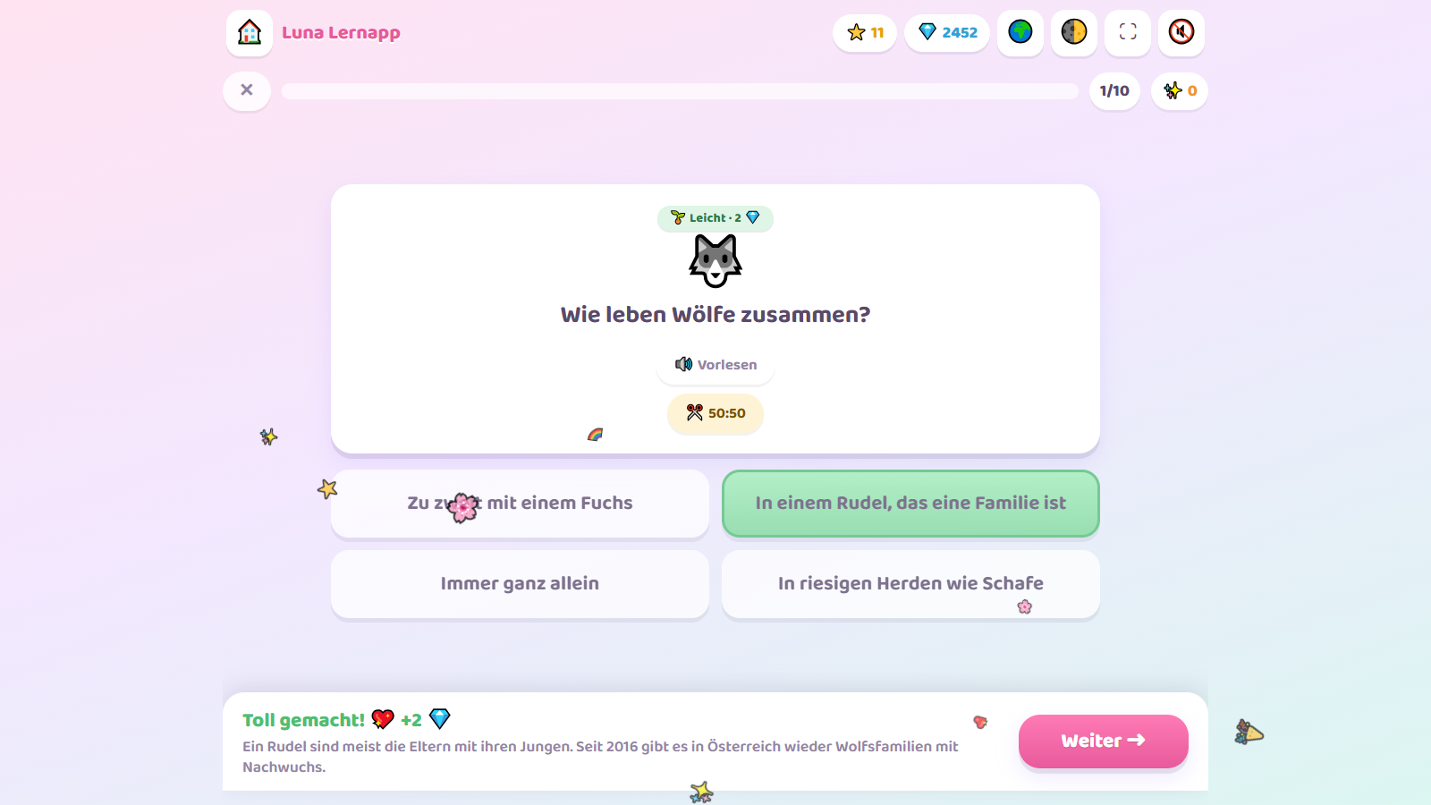 Ein Quiz-Beispiel aus der Luna Lernapp